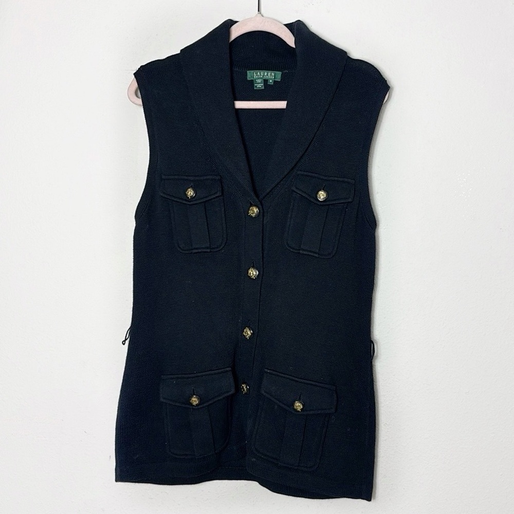 Ralph Lauren sleeveless vest sweater w/ front signature pony gold buttons size M